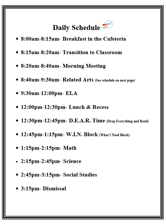 5th Grade Schedule